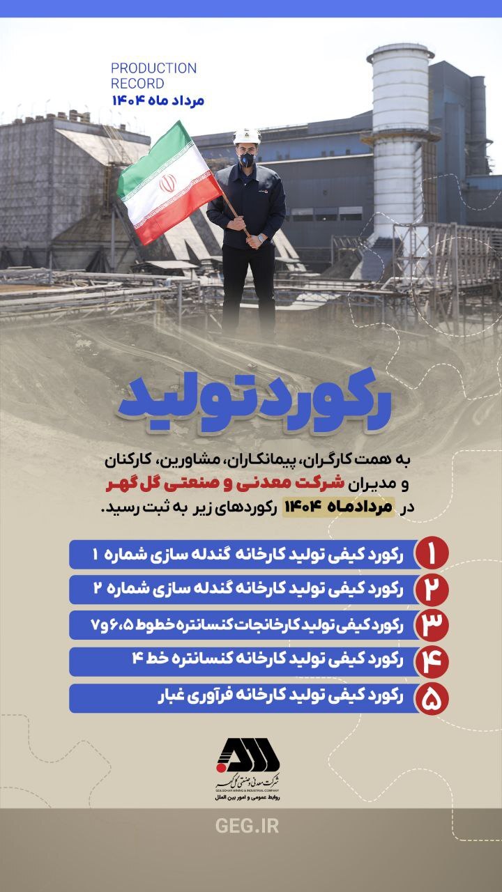 رکوردهای تولیدی خردادماه 1404 در شرکت معدنی و صنعتی گل گهر 